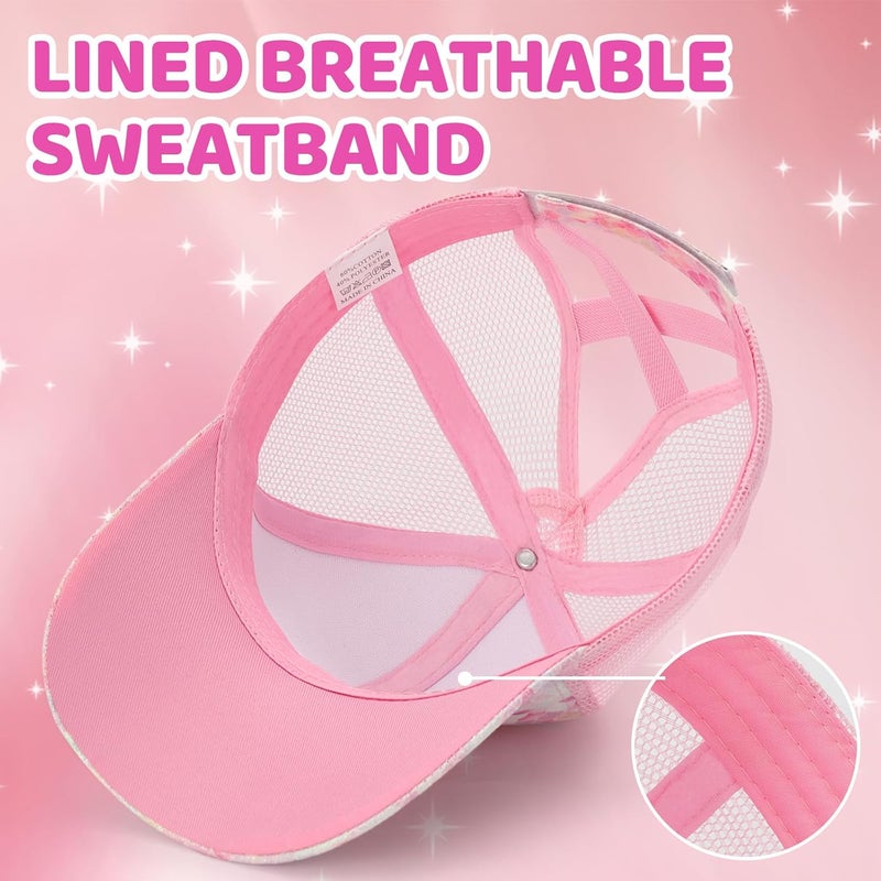 BROMZ Girls Glitter Baseball Cap Kids Ponytail Hat Adjustable Summer Mesh Trucker Hats for 4-12 Years - Image 4